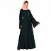Fashionable Umbrella abaya with embroidery work -Bottle Green